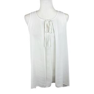 Vision USA Tank Top Women Small Sleeveless Blouse A-Line Relaxed Fit Tie Neck